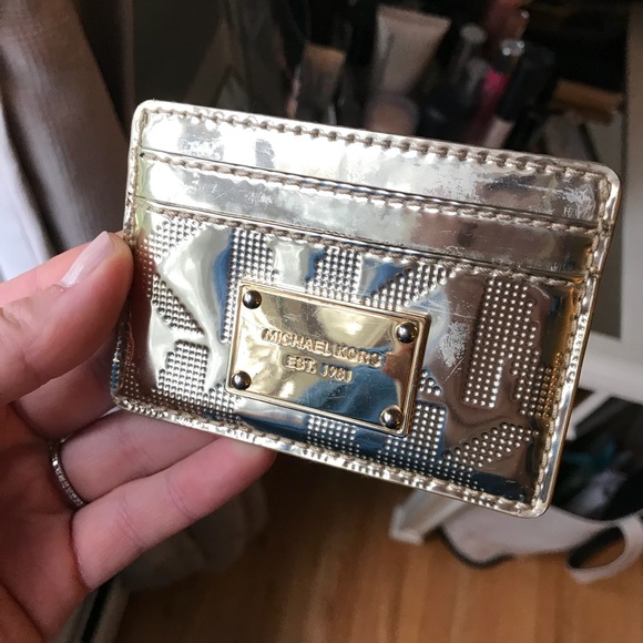 MK Gold Patent Leather Card Holder - Picture 1 of 3